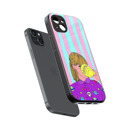 dramateacal girl back phone cover | glass case for iphone 14 plus