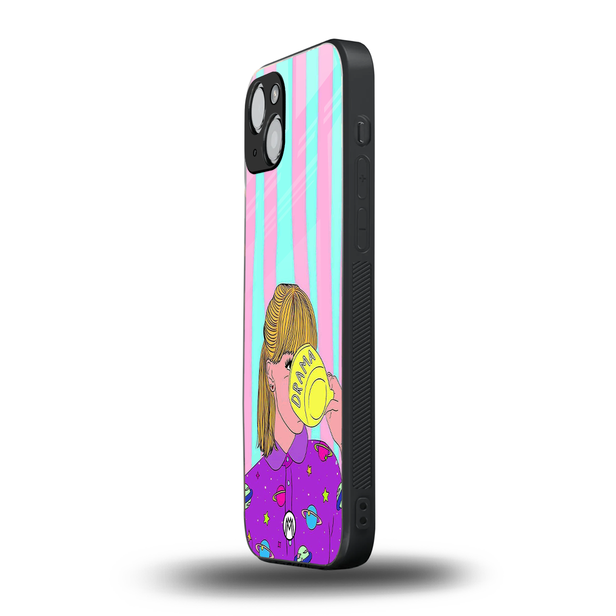 dramateacal girl back phone cover | glass case for iphone 15 plus