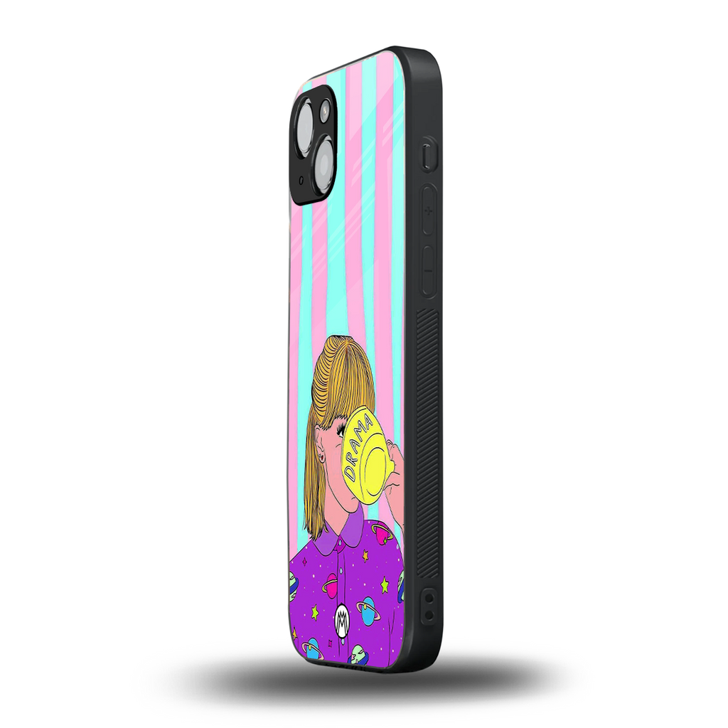 dramateacal girl back phone cover | glass case for iphone 15