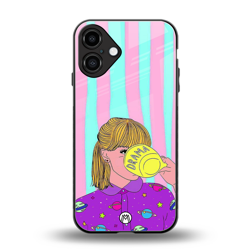 dramateacal girl back phone cover | glass case for iphone 16 plus