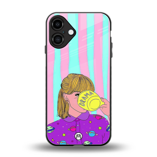 dramateacal girl back phone cover | glass case for iphone 16 plus