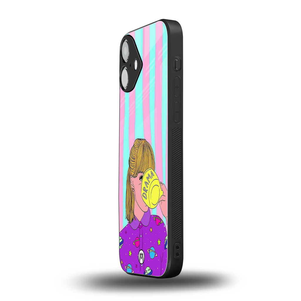 dramateacal girl back phone cover | glass case for iphone 16 plus