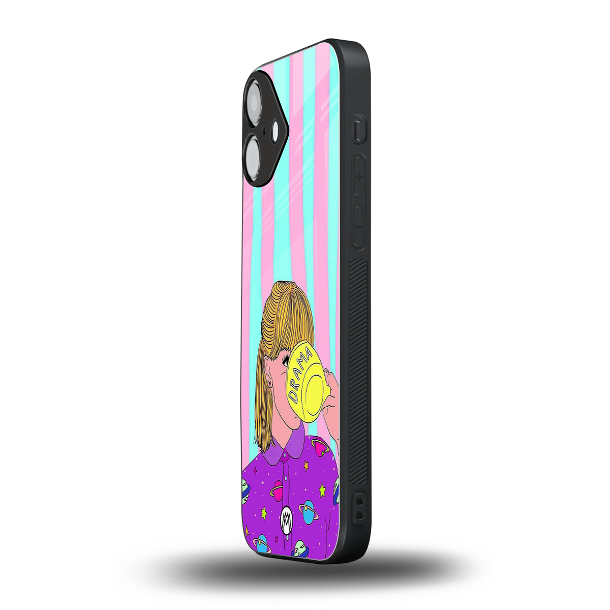 dramateacal girl back phone cover | glass case for iphone 16 plus