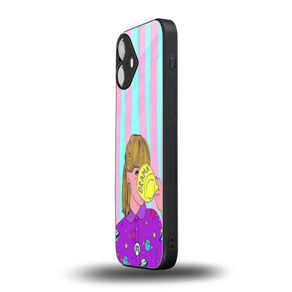 dramateacal girl back phone cover | glass case for iphone 16 plus