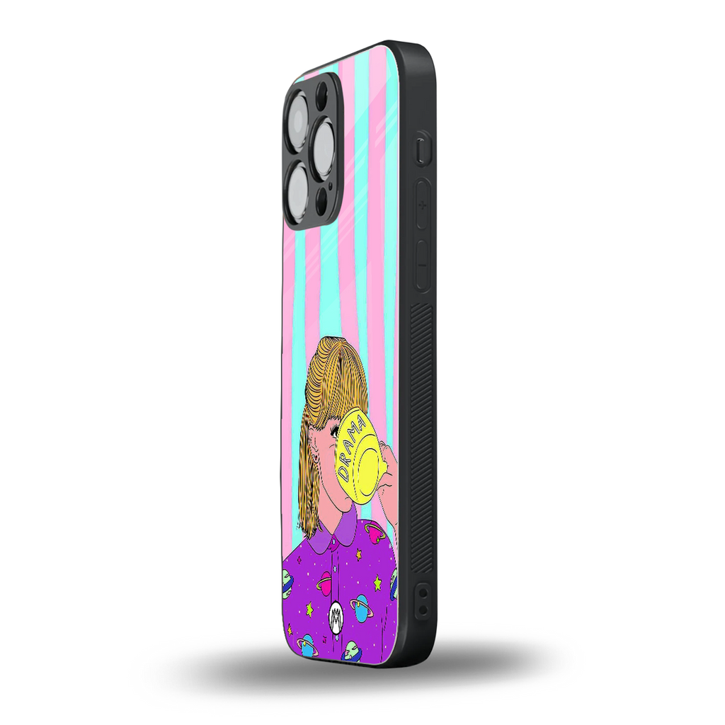 dramateacal girl back phone cover | glass case for iphone 16 pro max