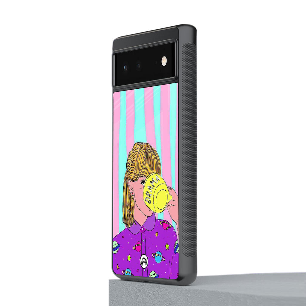 dramateacal girl back phone cover | glass case for google pixel 6
