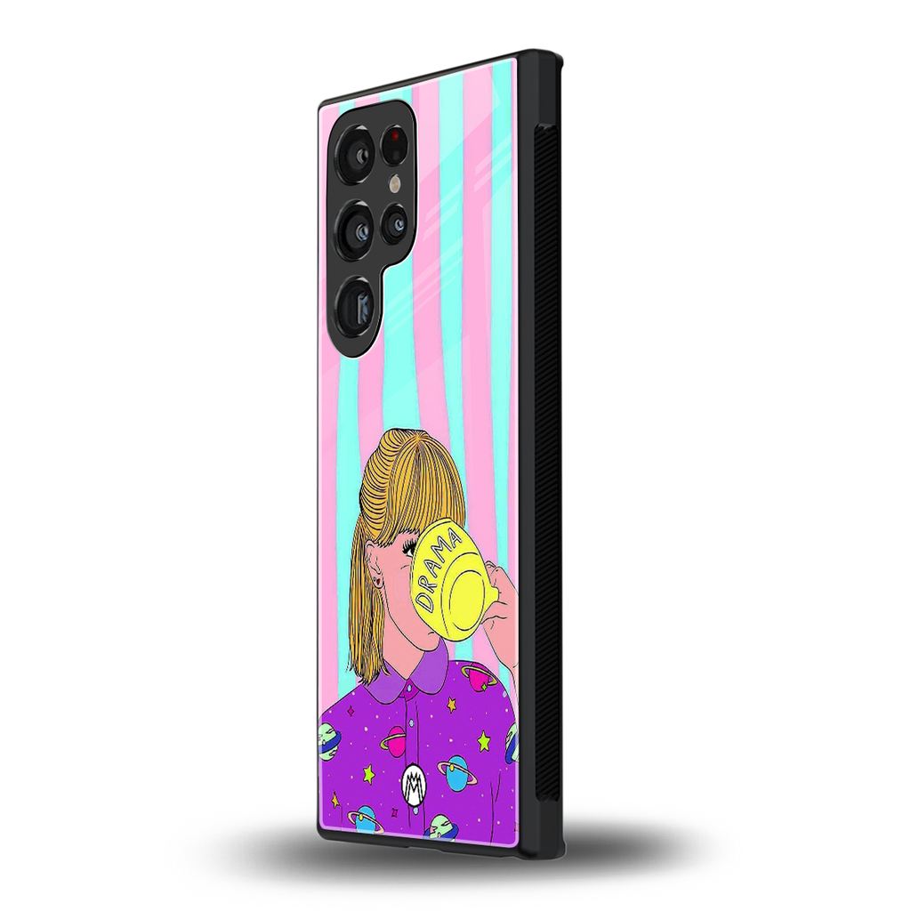dramateacal girl back phone cover | glass case for samsung galaxy s23 ultra