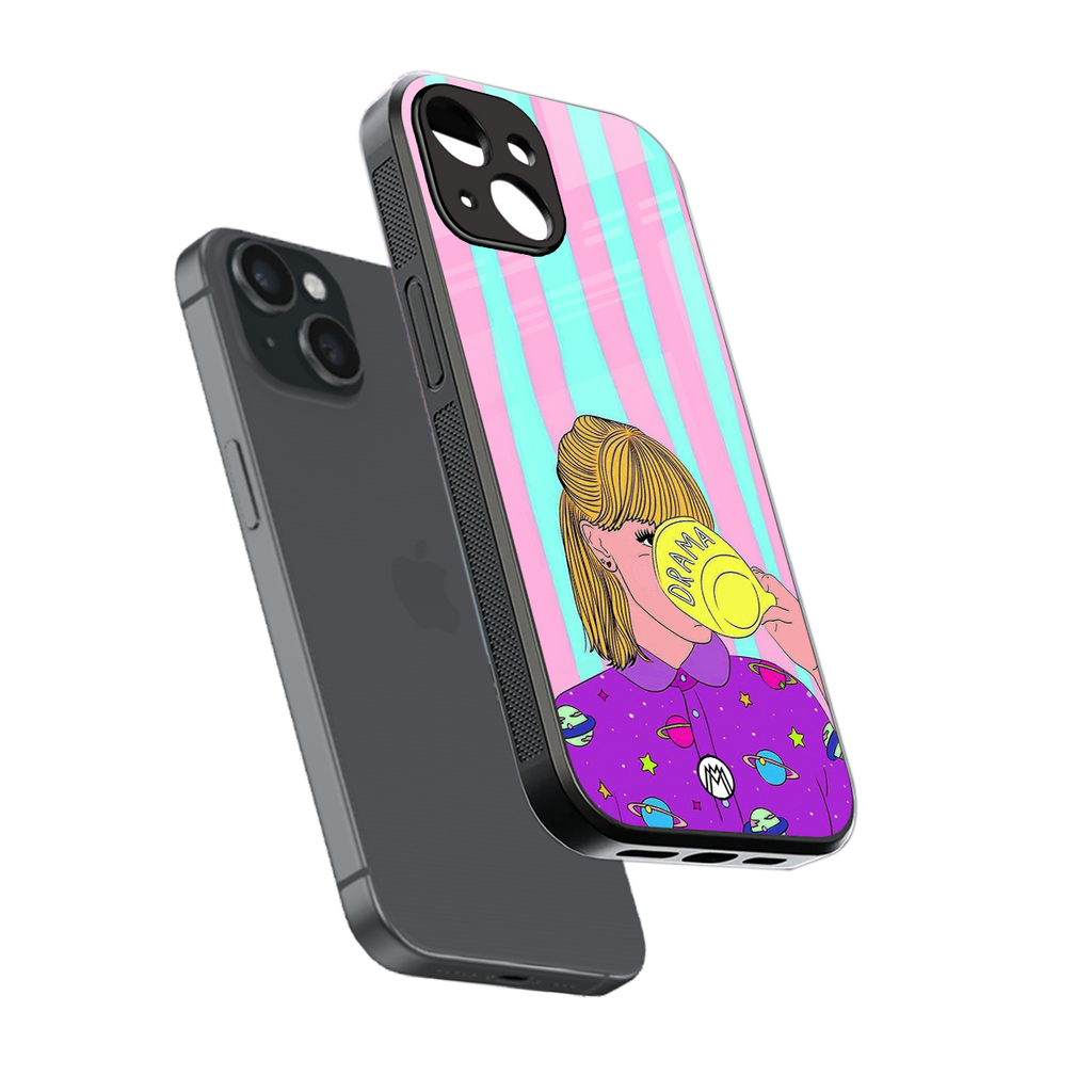 dramateacal girl back phone cover | glass case for iphone 15