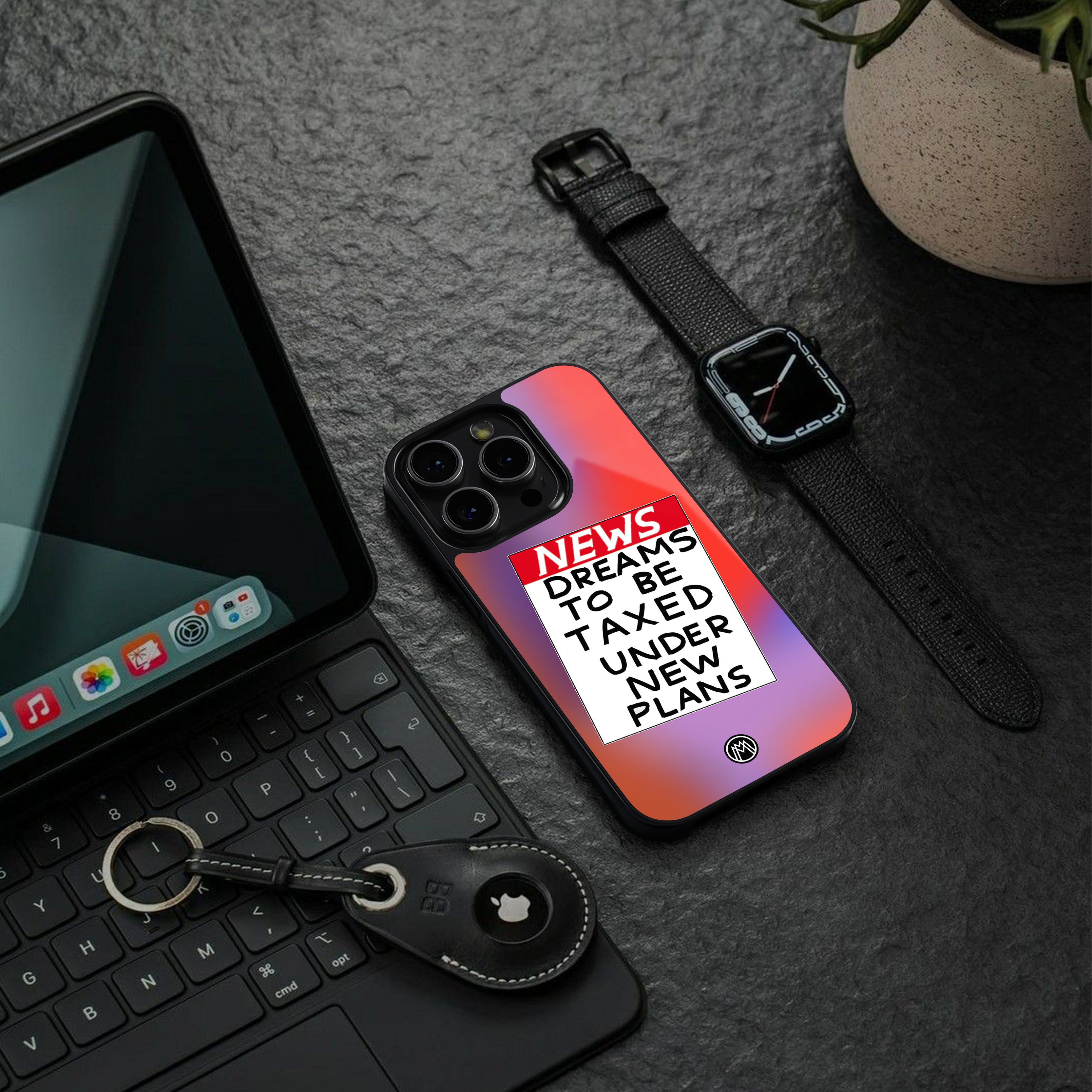 dreams to be taxed back phone cover | glass case for iphone 15 plus