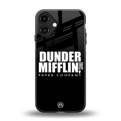 dunder mifflin back phone cover | glass case for iphone 16 plus