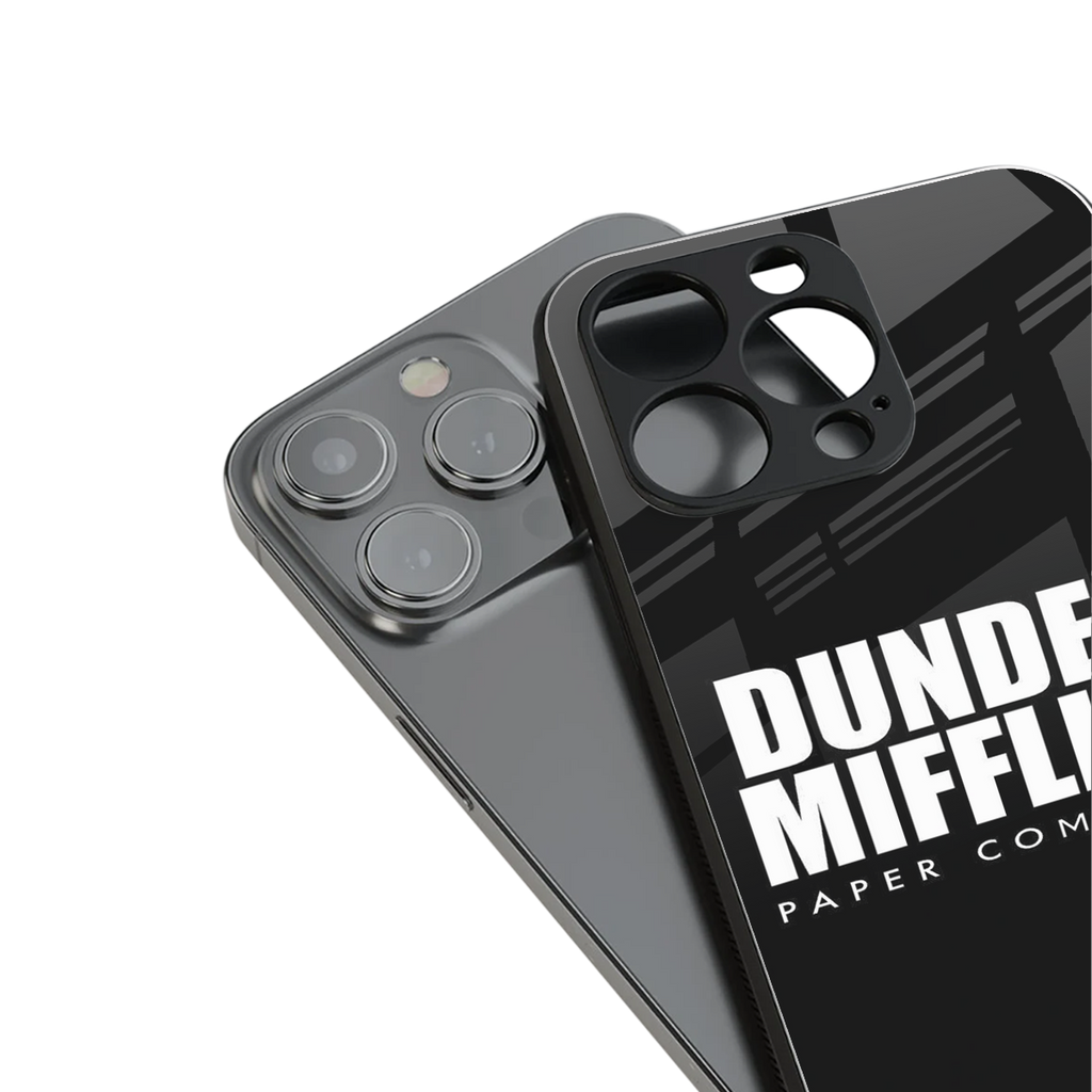 dunder mifflin back phone cover | glass case for iphone 15 plus