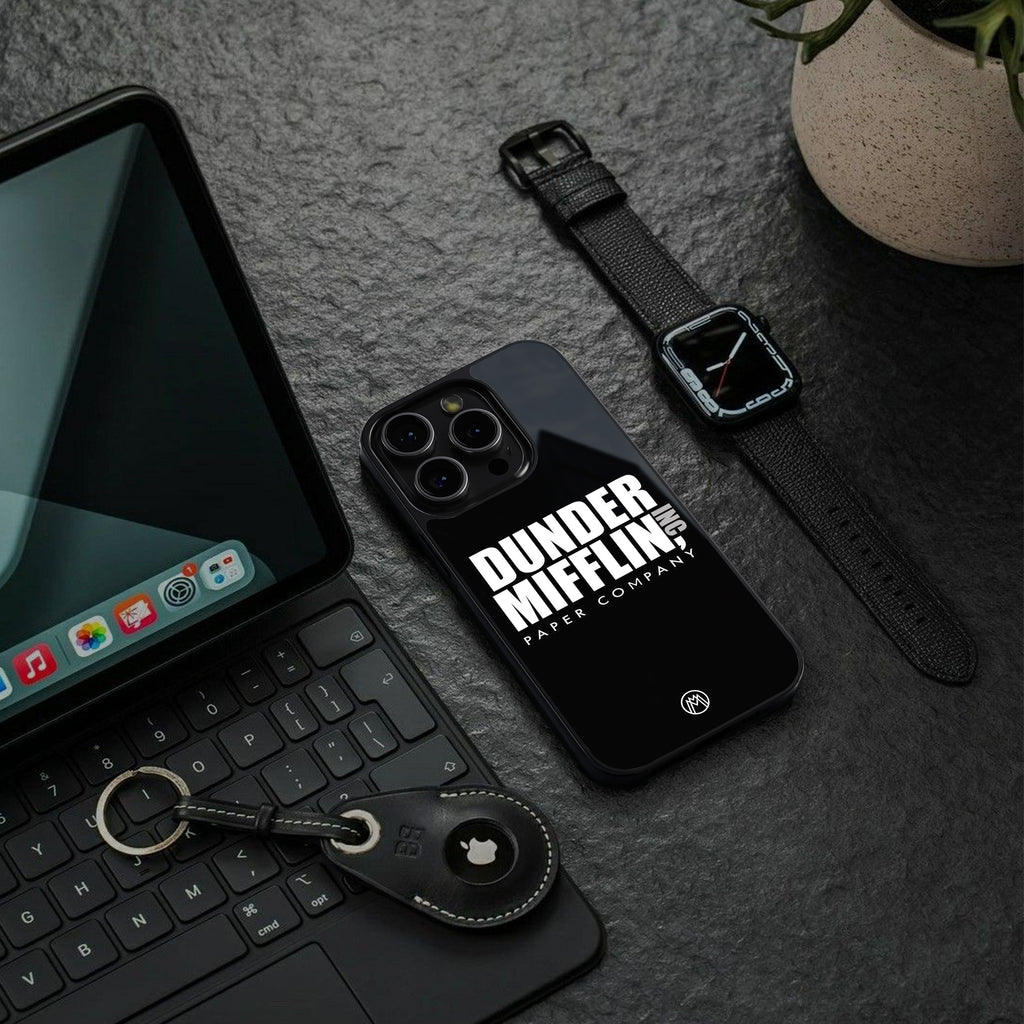 dunder mifflin back phone cover | glass case for iphone 16 pro max
