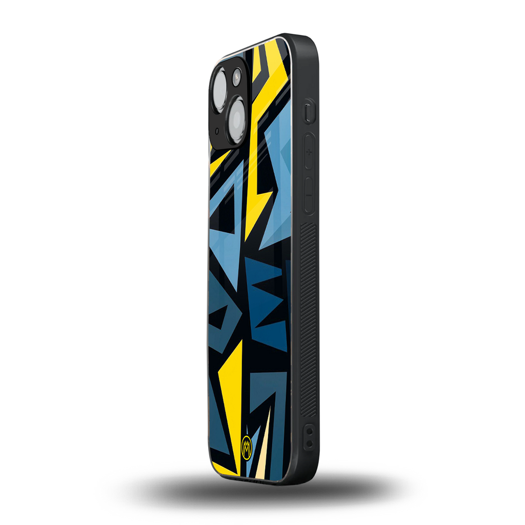 dynamic blue yellow pattern back phone cover | glass case for iphone 13 mini