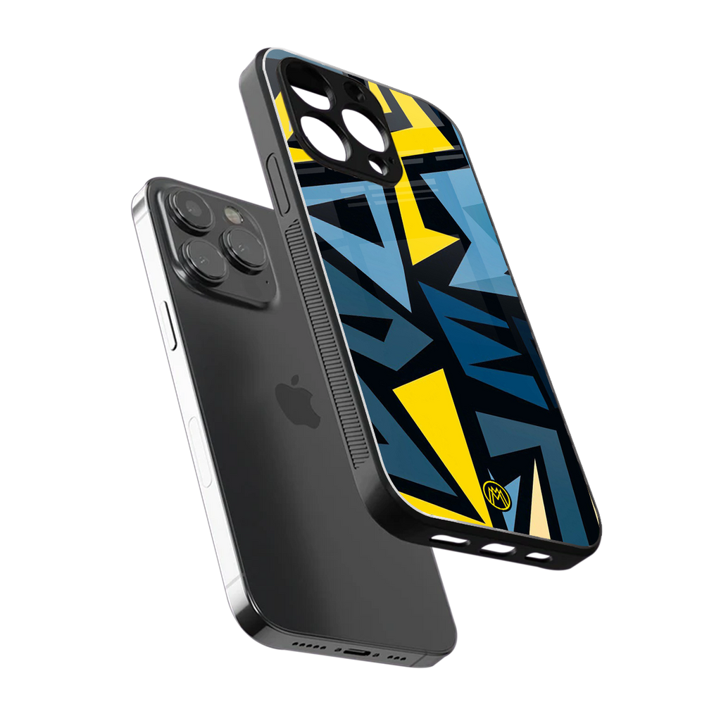 dynamic blue yellow pattern back phone cover | glass case for iphone 13 pro