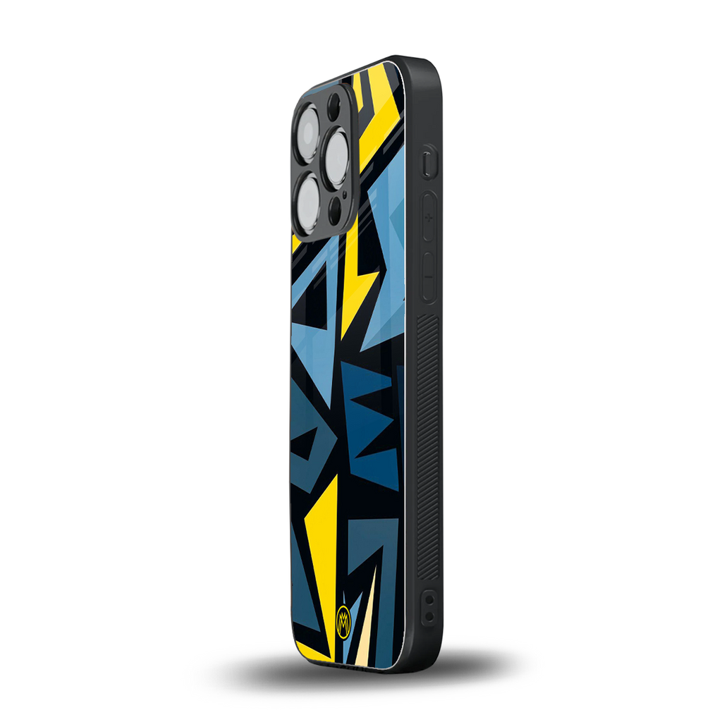 dynamic blue yellow pattern back phone cover | glass case for iphone 13 pro