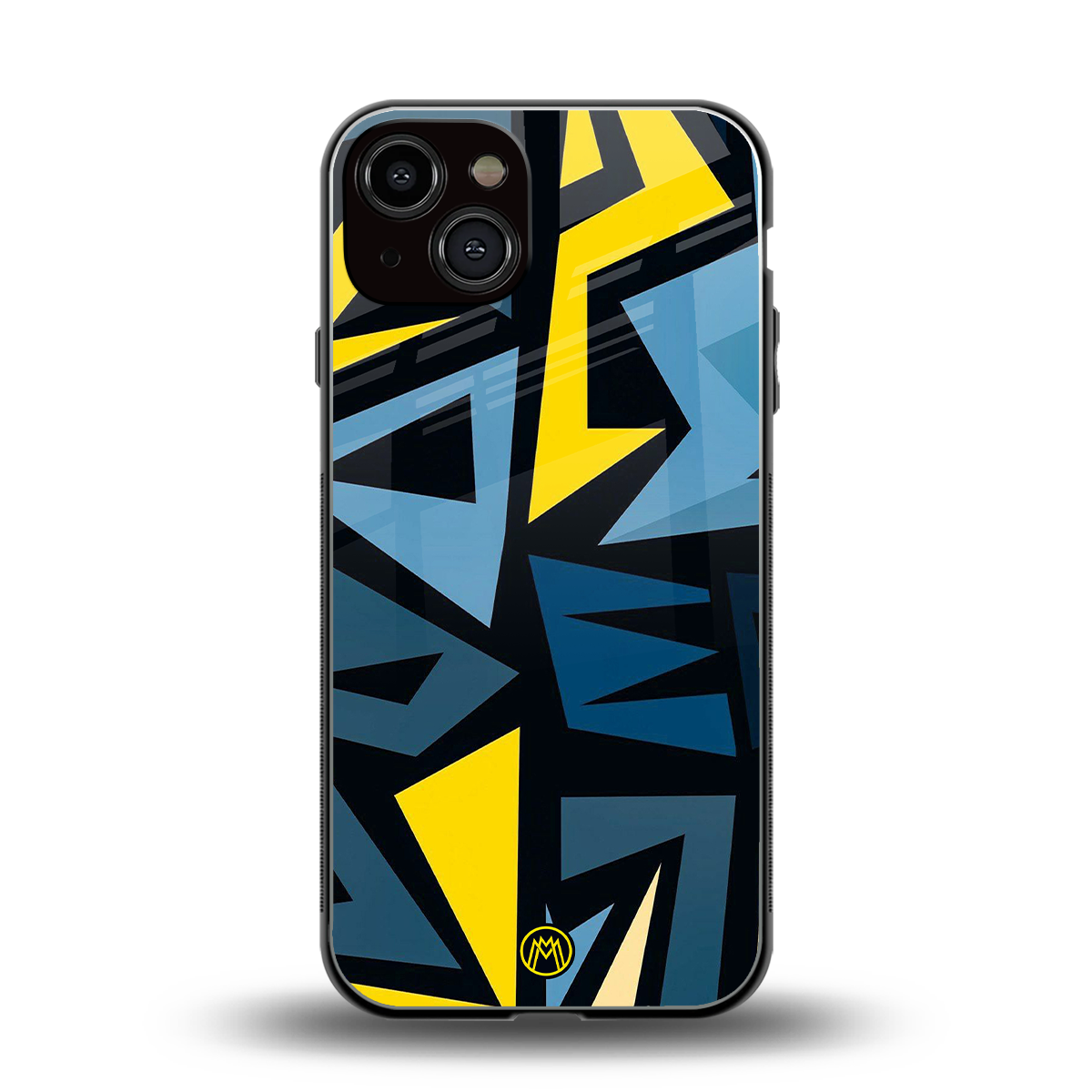 dynamic blue yellow pattern back phone cover | glass case for iphone 13