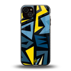 dynamic blue yellow pattern back phone cover | glass case for iphone 15 plus