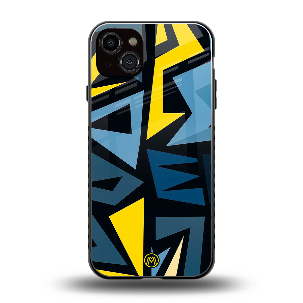 dynamic blue yellow pattern back phone cover | glass case for iphone 15 plus