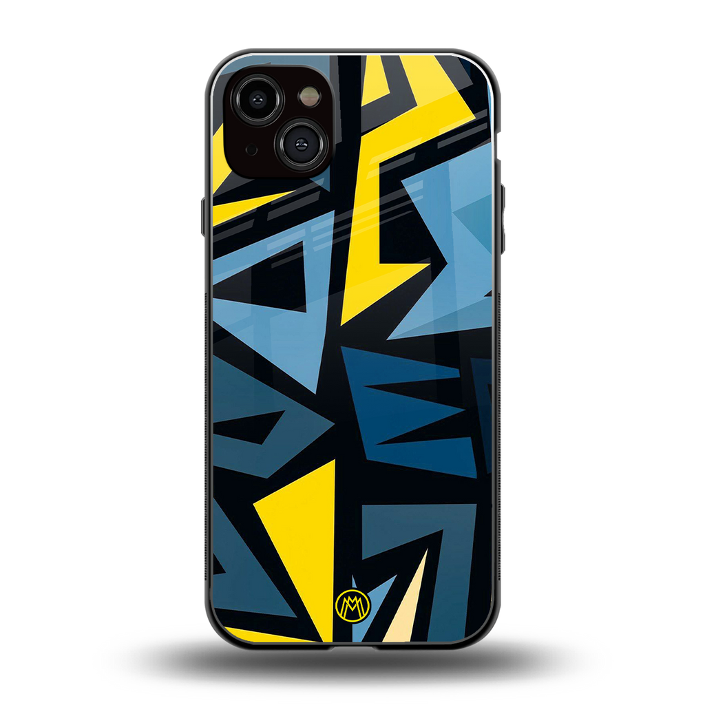 dynamic blue yellow pattern back phone cover | glass case for iphone 14 plus