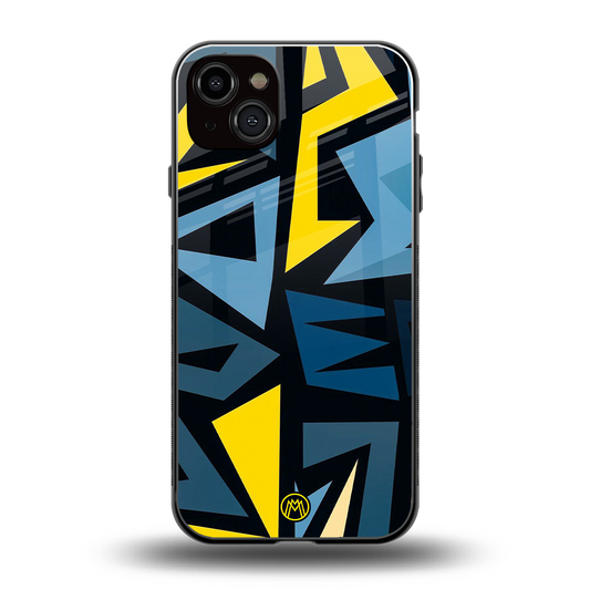 dynamic blue yellow pattern back phone cover | glass case for iphone 14 plus