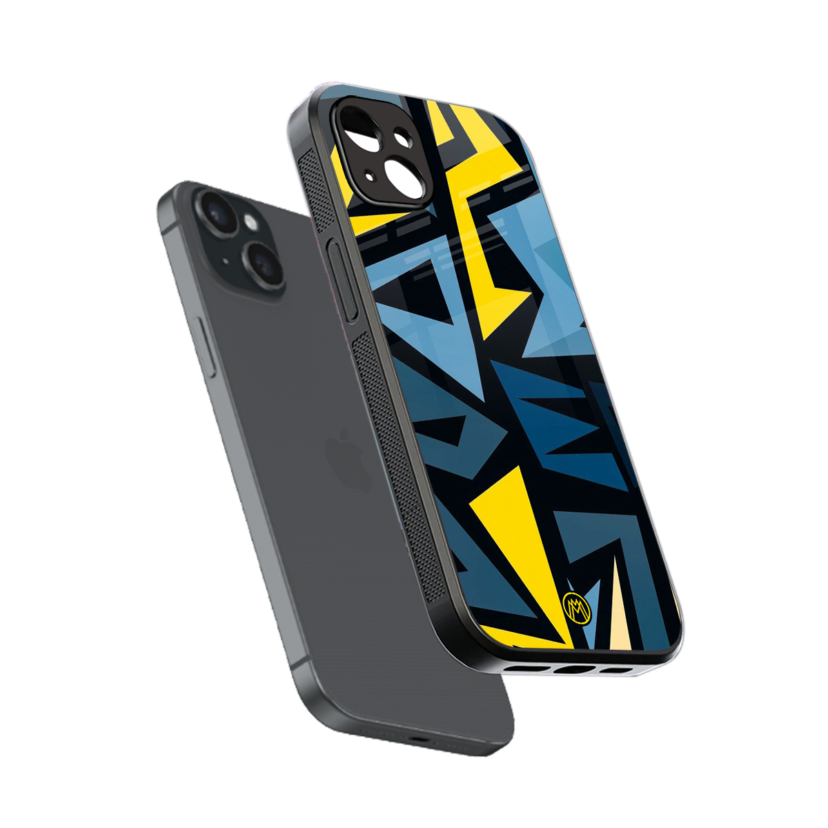 dynamic blue yellow pattern back phone cover | glass case for iphone 15 plus