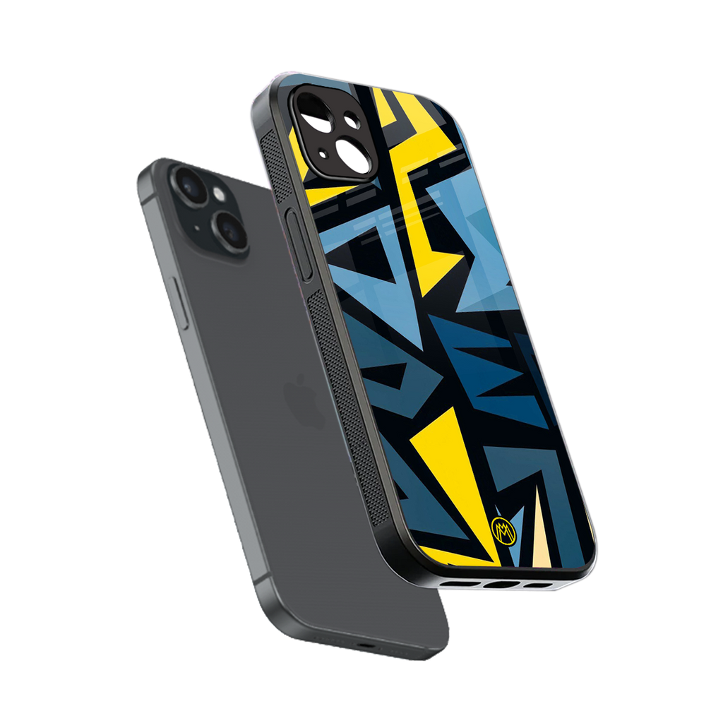 dynamic blue yellow pattern back phone cover | glass case for iphone 14 plus