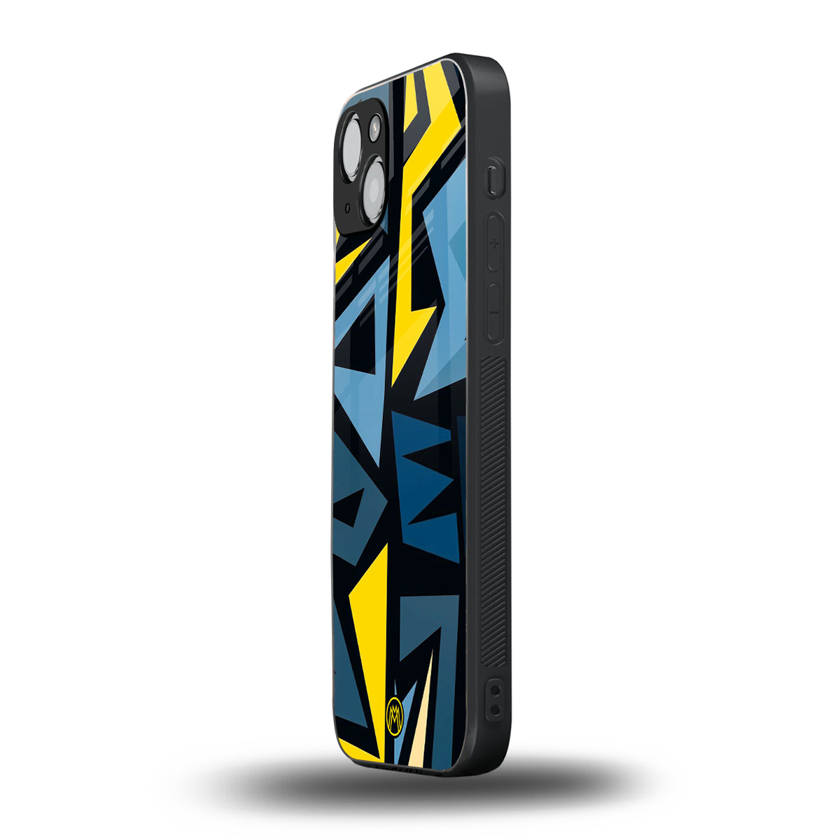 dynamic blue yellow pattern back phone cover | glass case for iphone 14 plus