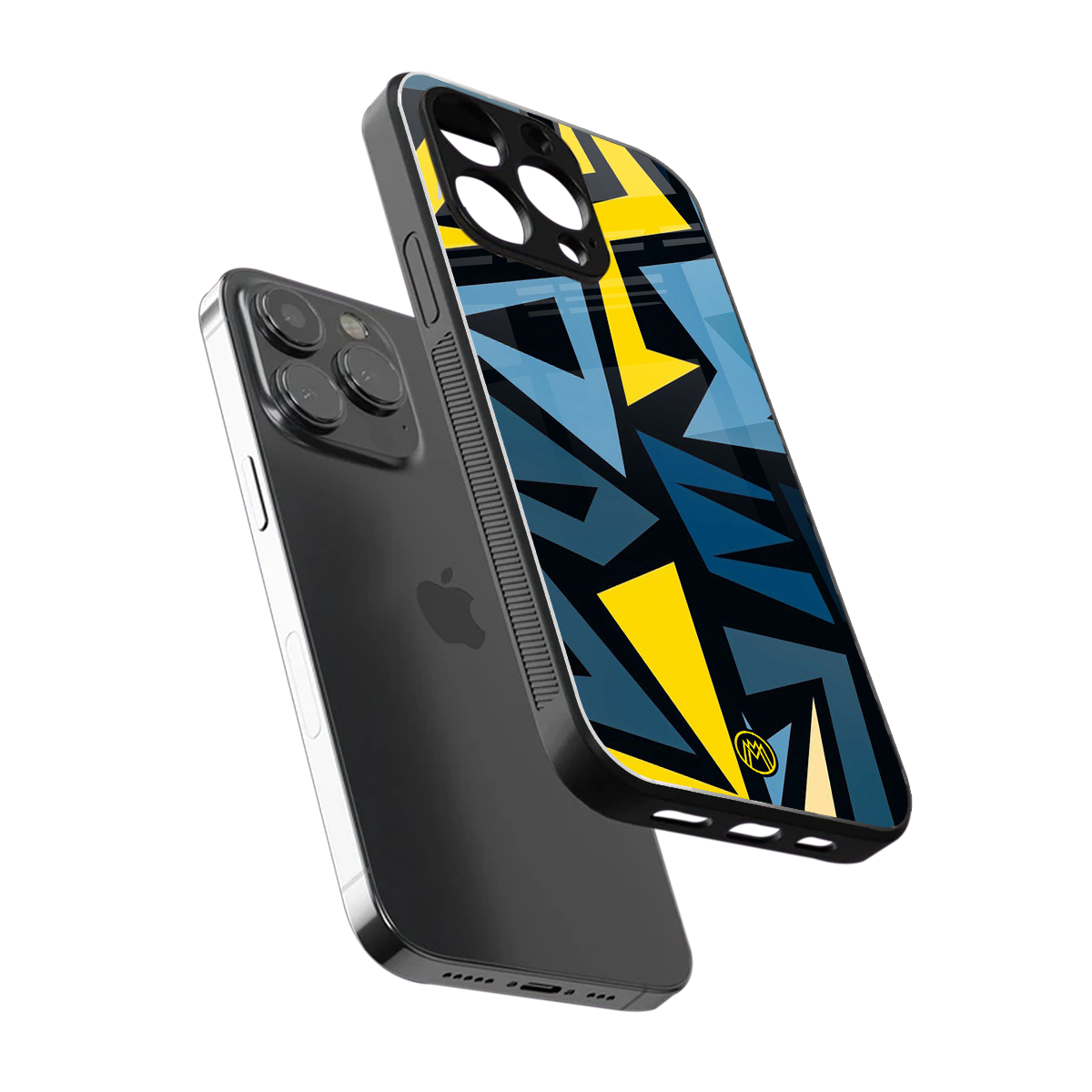dynamic blue yellow pattern back phone cover | glass case for iphone 15 pro max