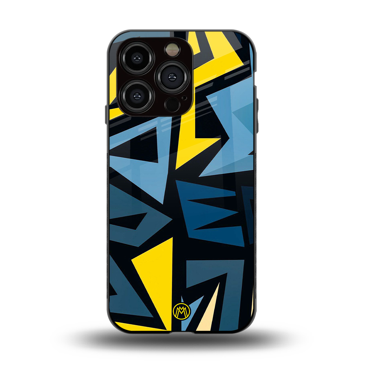 dynamic blue yellow pattern back phone cover | glass case for iphone 15 pro