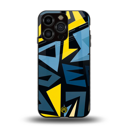 dynamic blue yellow pattern back phone cover | glass case for iphone 15 pro