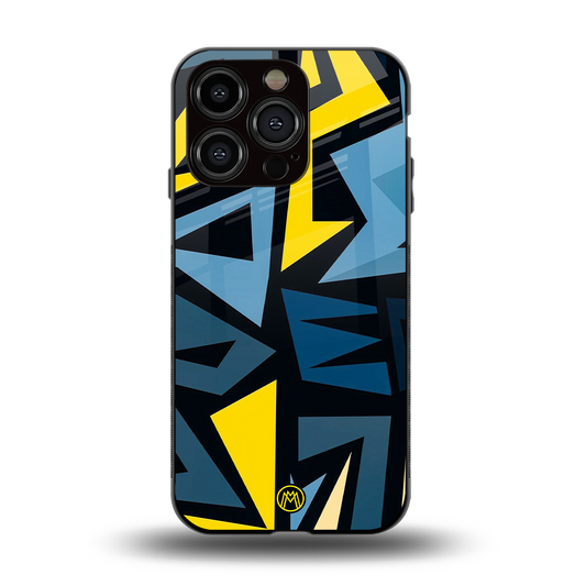 dynamic blue yellow pattern back phone cover | glass case for iphone 15 pro