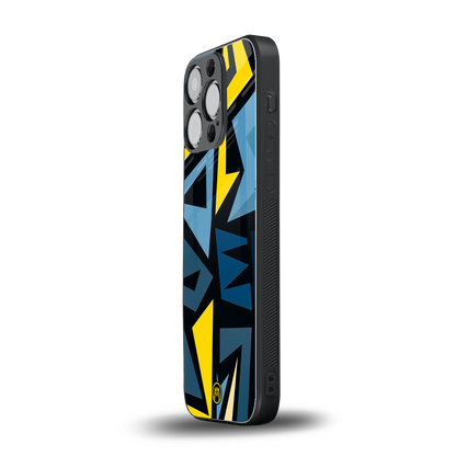 dynamic blue yellow pattern back phone cover | glass case for iphone 15 pro