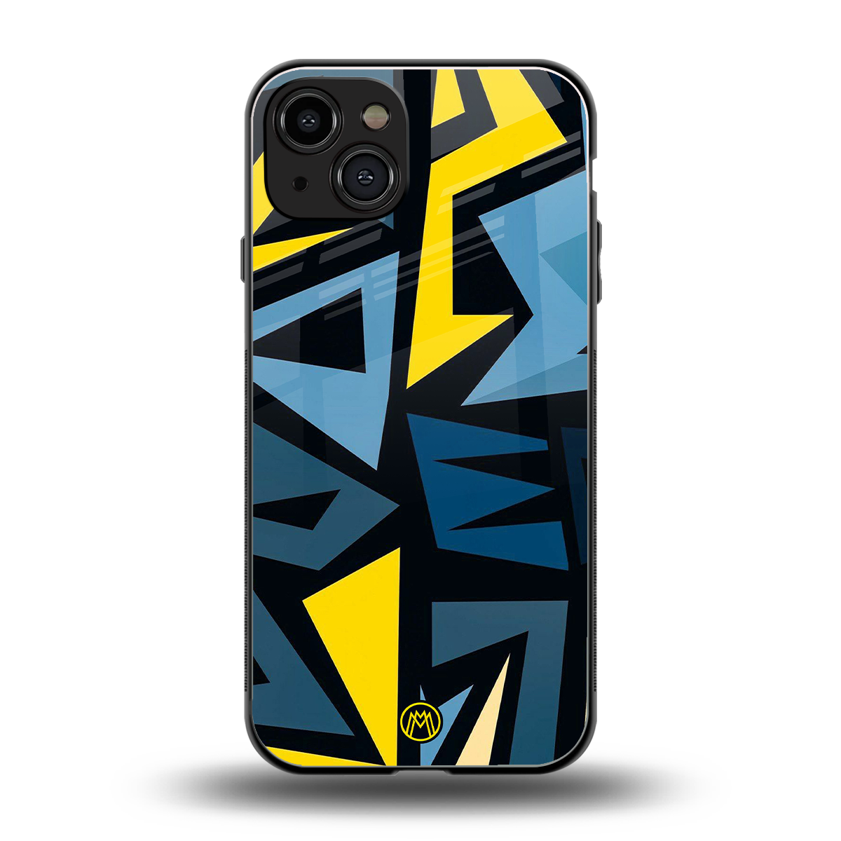 dynamic blue yellow pattern back phone cover | glass case for iphone 15
