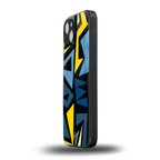 dynamic blue yellow pattern back phone cover | glass case for iphone 15