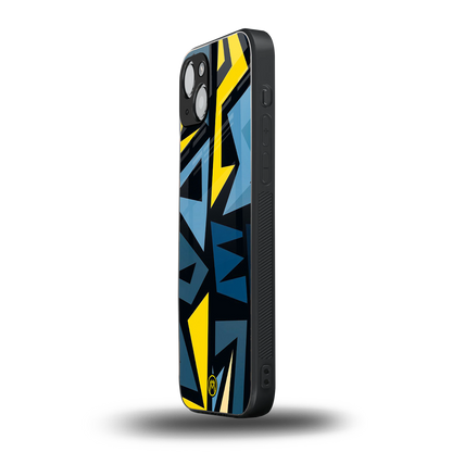 dynamic blue yellow pattern back phone cover | glass case for iphone 15