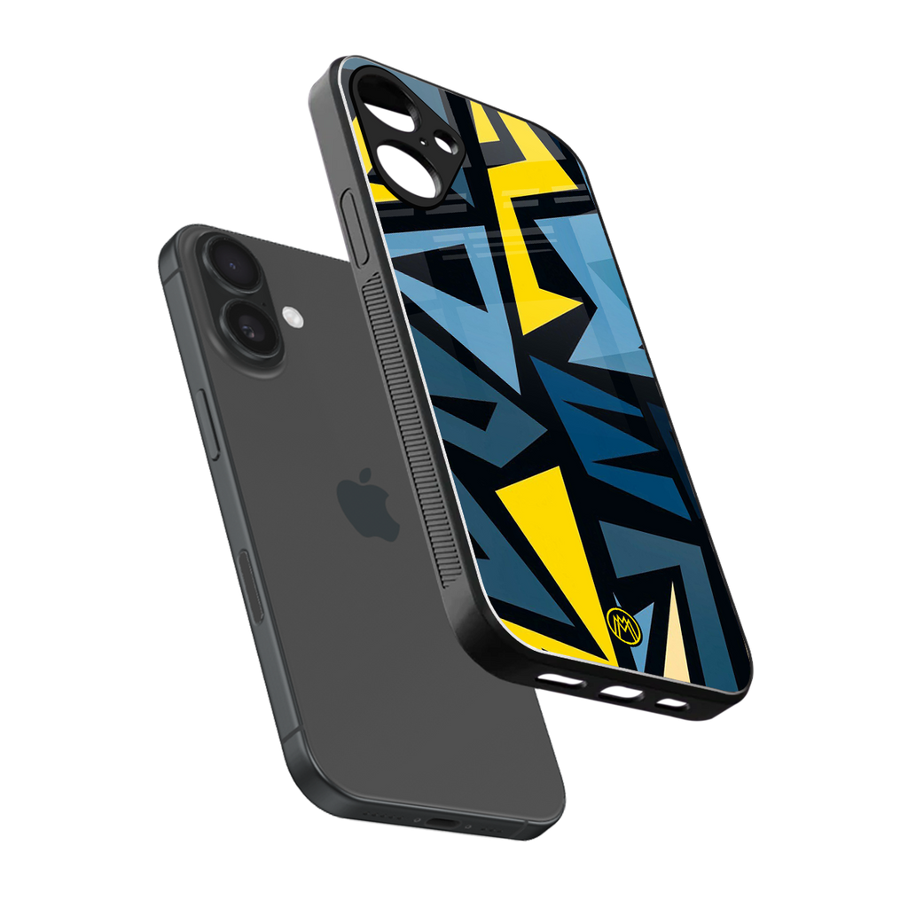 dynamic blue yellow pattern back phone cover | glass case for iphone 16 plus