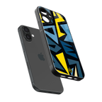 dynamic blue yellow pattern back phone cover | glass case for iphone 16 plus