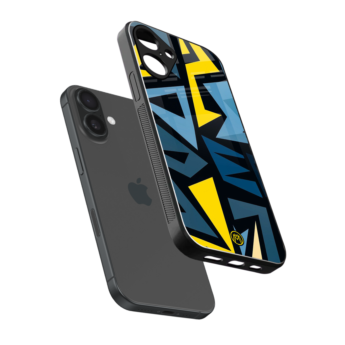 dynamic blue yellow pattern back phone cover | glass case for iphone 16 plus