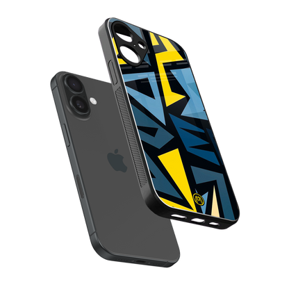 dynamic blue yellow pattern back phone cover | glass case for iphone 16 plus