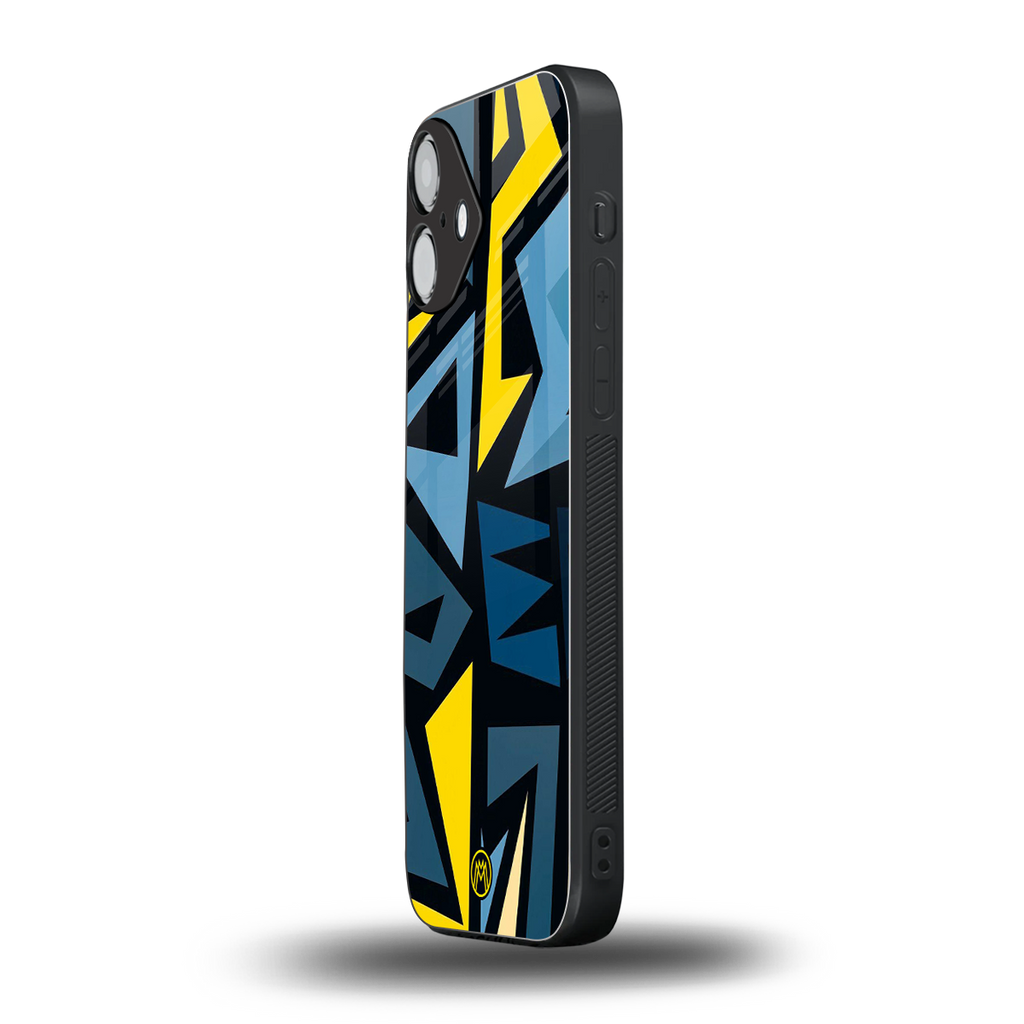 dynamic blue yellow pattern back phone cover | glass case for iphone 16 plus