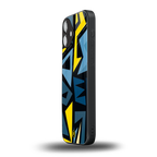 dynamic blue yellow pattern back phone cover | glass case for iphone 16 plus
