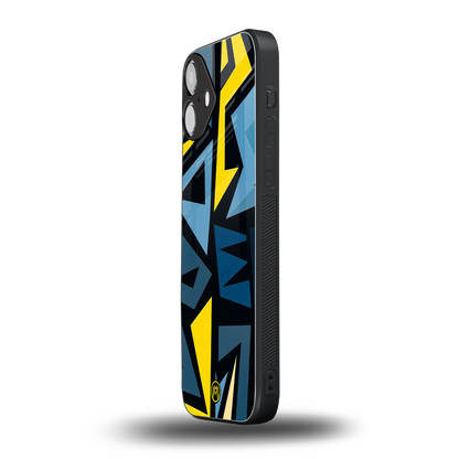 dynamic blue yellow pattern back phone cover | glass case for iphone 16 plus