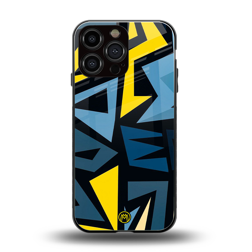 dynamic blue yellow pattern back phone cover | glass case for iphone 16 pro max