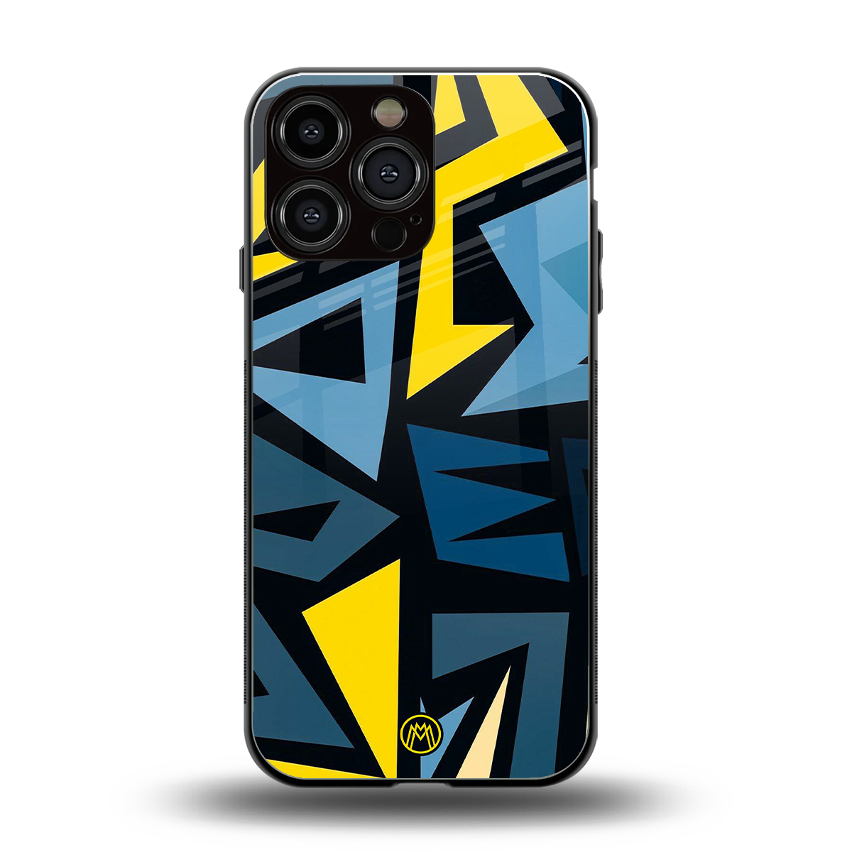 dynamic blue yellow pattern back phone cover | glass case for iphone 16 pro max