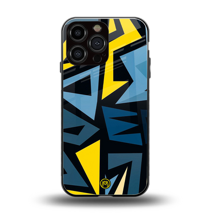 dynamic blue yellow pattern back phone cover | glass case for iphone 16 pro max