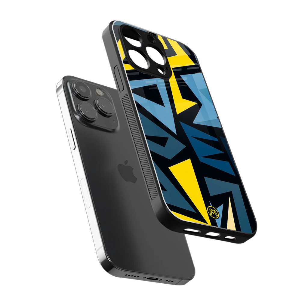 dynamic blue yellow pattern back phone cover | glass case for iphone 16 pro max