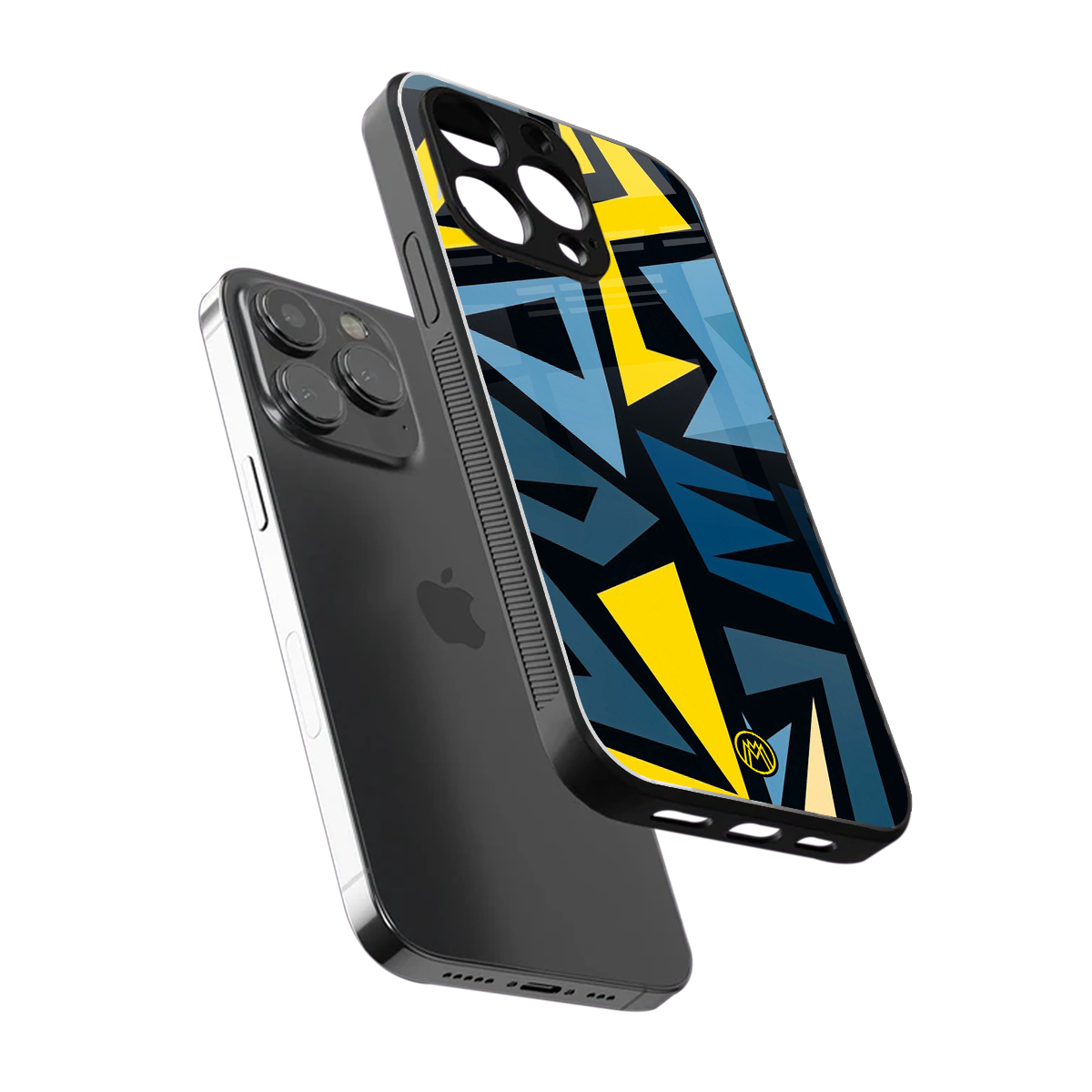dynamic blue yellow pattern back phone cover | glass case for iphone 16 pro max
