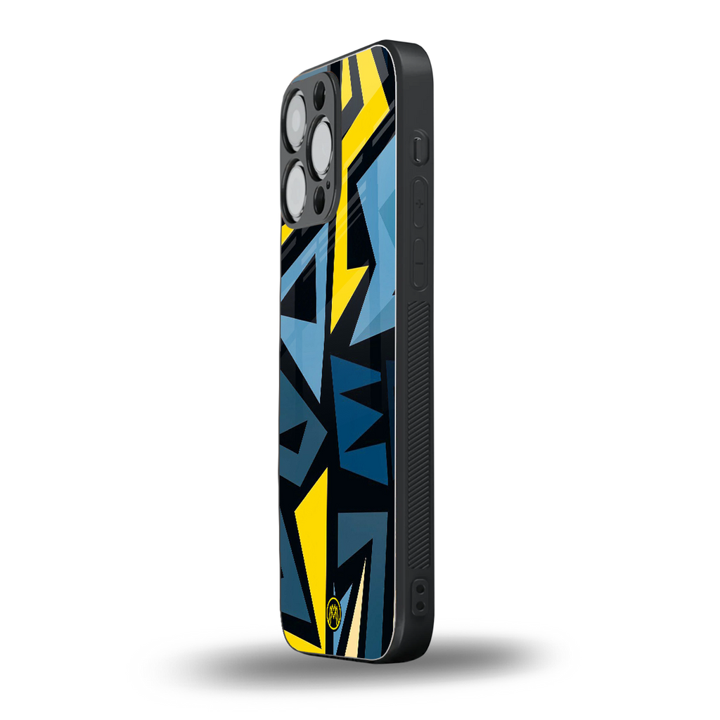 dynamic blue yellow pattern back phone cover | glass case for iphone 16 pro max