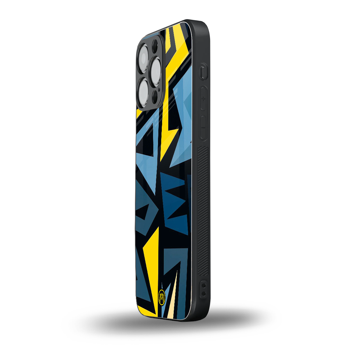 dynamic blue yellow pattern back phone cover | glass case for iphone 16 pro max