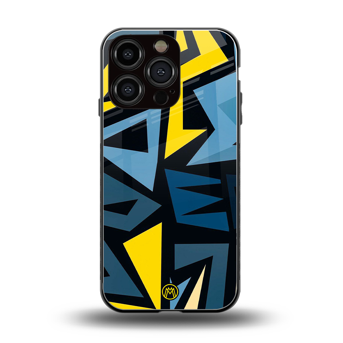 dynamic blue yellow pattern back phone cover | glass case for iphone 16 pro